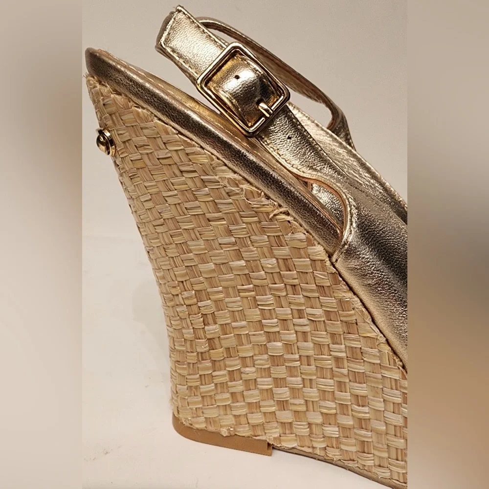 Lilly Pulitzer Kristen Wedge Sandals Women’s Metallic Gold Size 10